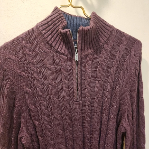 Land's End Drifter Burgundy Men's quarter zip 100% cotton Sweater size S - Picture 4 of 9